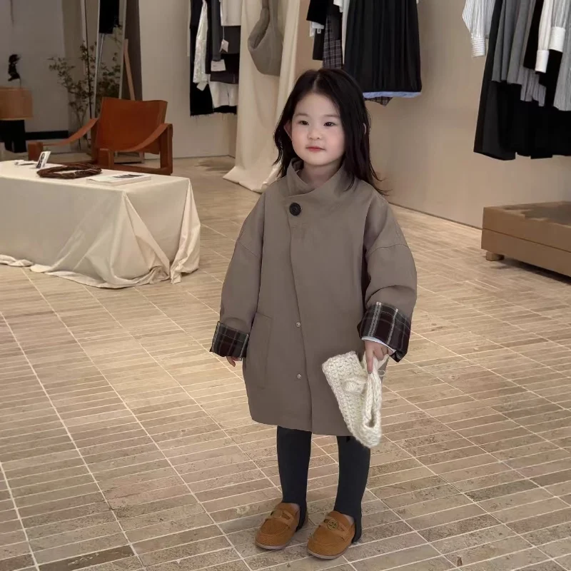 

Children's Clothing Girls' Outerwear Standing Collar Long Sleeved Trench Coat 2026 Autumn and Winter Clothing