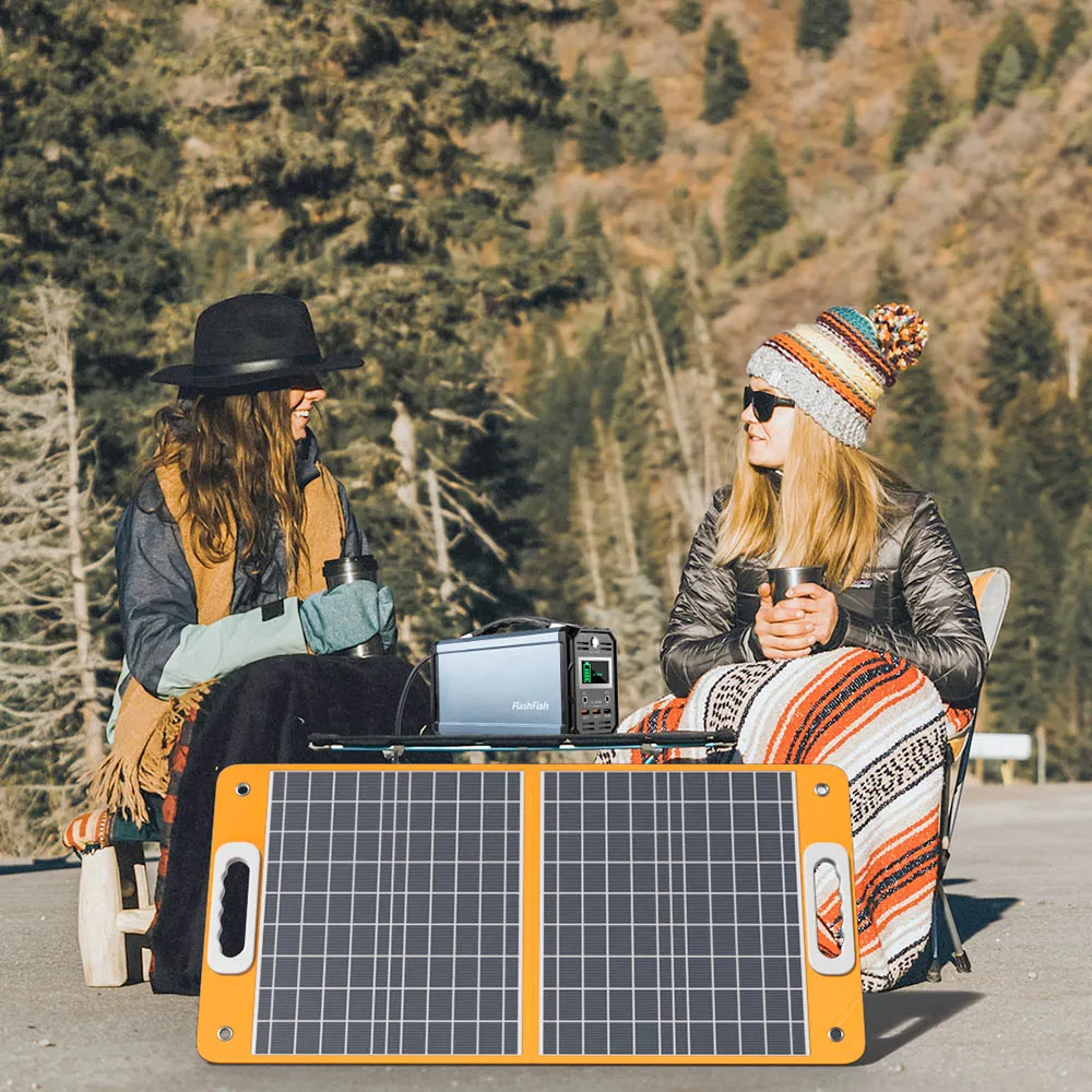 Flashfish TSP18V 60W Foldable Solar Panel, Portable Solar Charger with DC Outputs, 2 USB Outputs