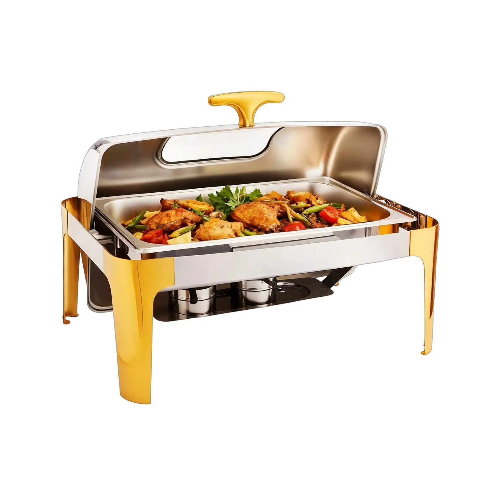 9QT Roll Top Chafing Dish with Glass Window for Buffet and Banquet Catering Use