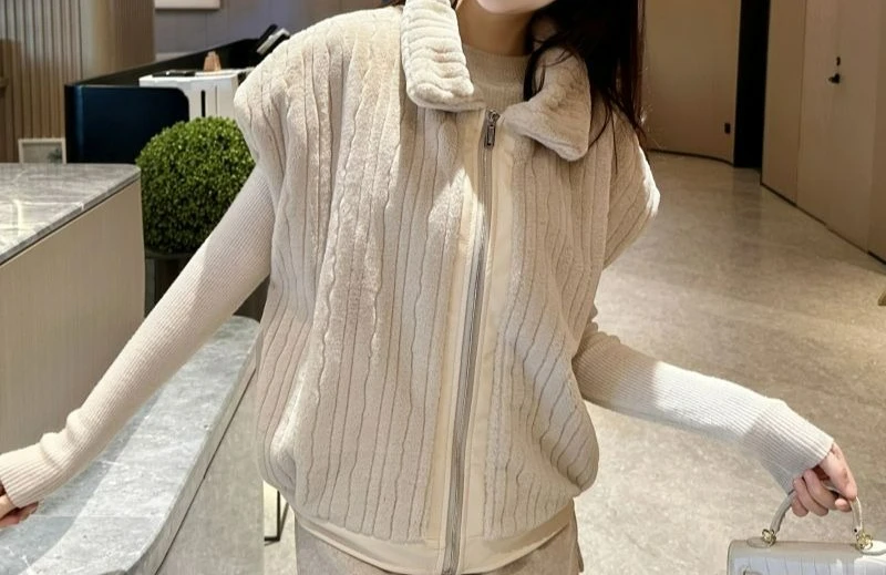 2025 New Spring and Autumn Winter Imitation Mink Fur Lapel High-end Casual Zipper Fur Vest Jacket