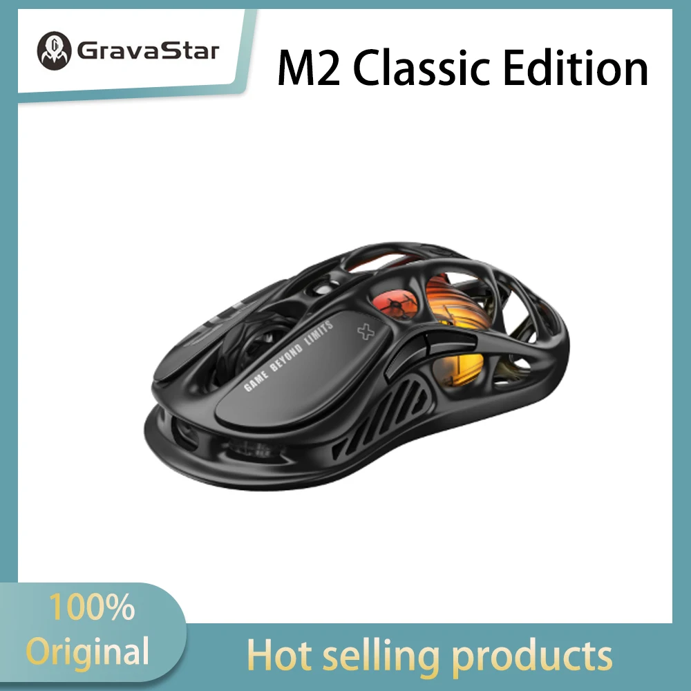 GravaStar M2 Classic Edition Black Mouse Wireless/Wired Bluetooth Gaming Home Esports 29 Hole Magnesium Alloy Lightweight Hollow