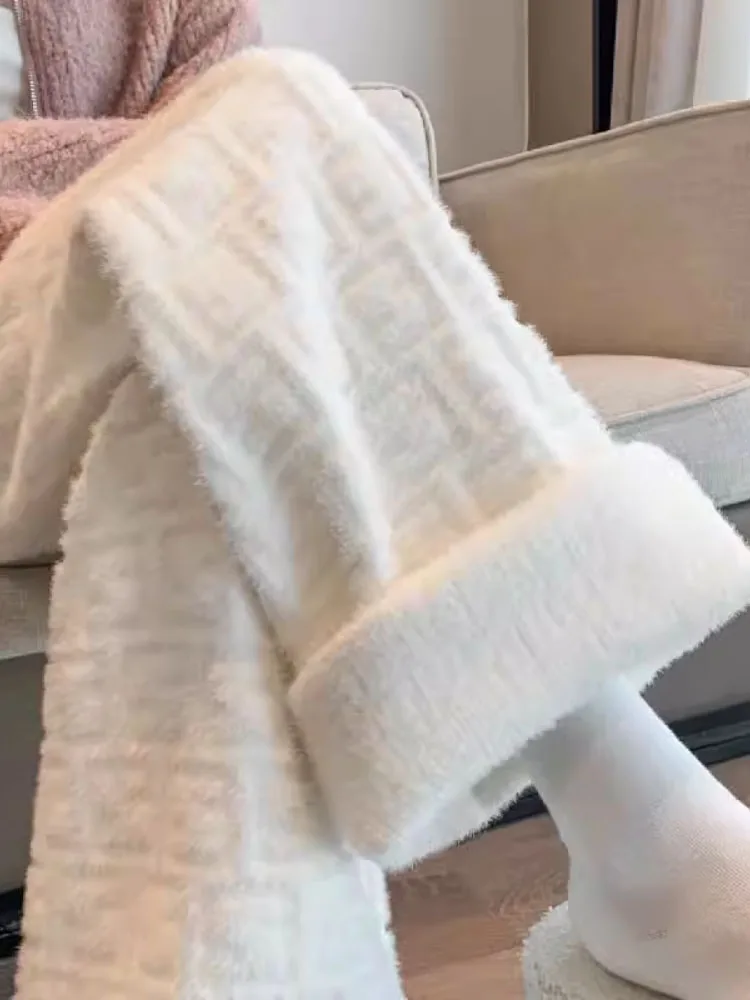 

High Waist Knitted Mink Velvet Letter Wide Leg Pants Women's Autumn Winter Thiened Fce Cotton Trousers Narrow Version St...