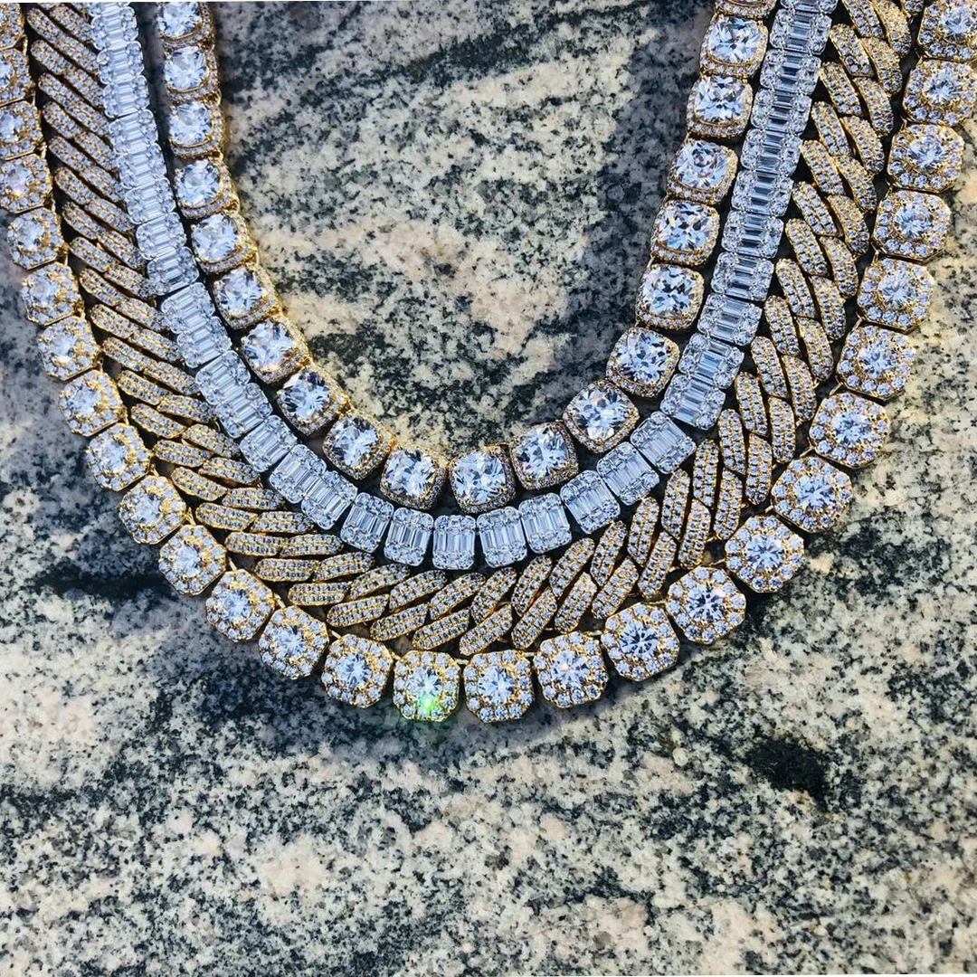 12mm Iced out Prong Chain Men Miami Cuban Choker Necklace H ip Hop Jewelry Diamond Prong Cuban Chain