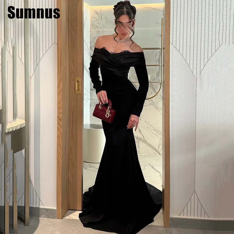 

Sumnus Modern Mermaid Evening Dresses Lace Off Shoulder Floor Length Formal Dresses Gala فساتين سهرة Customized