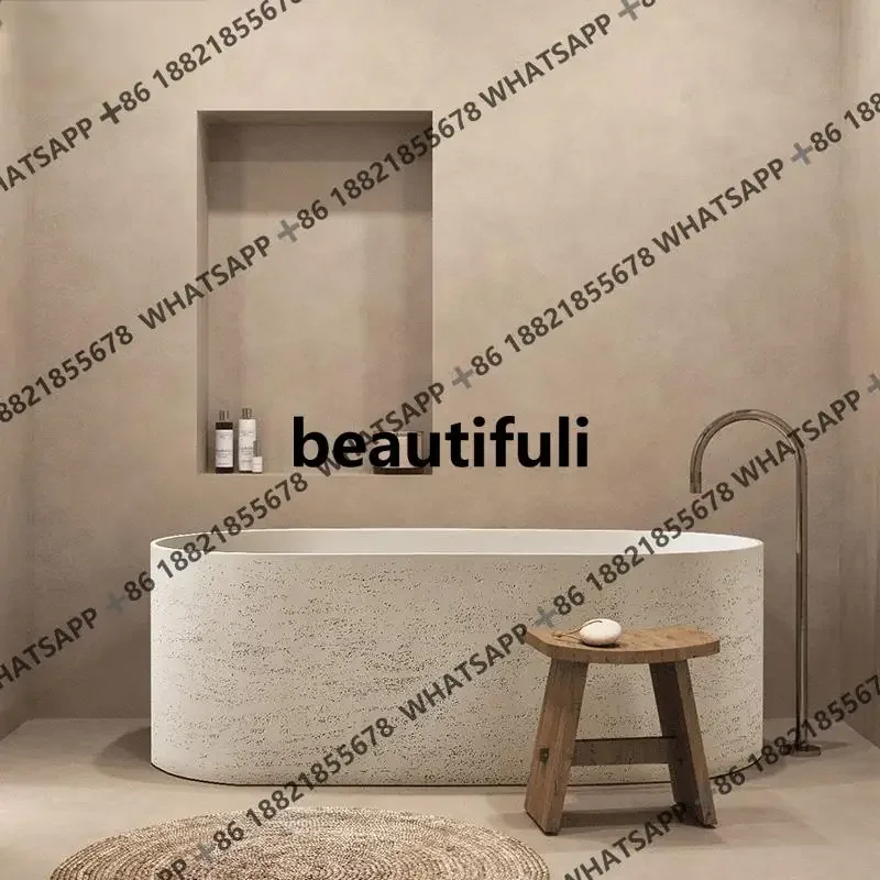 

H Japanese Wabi Sabi Style Artificial Stone Freestanding Soaking Bathtub - Artistic Cave Design for Bathroom Spa Hotel