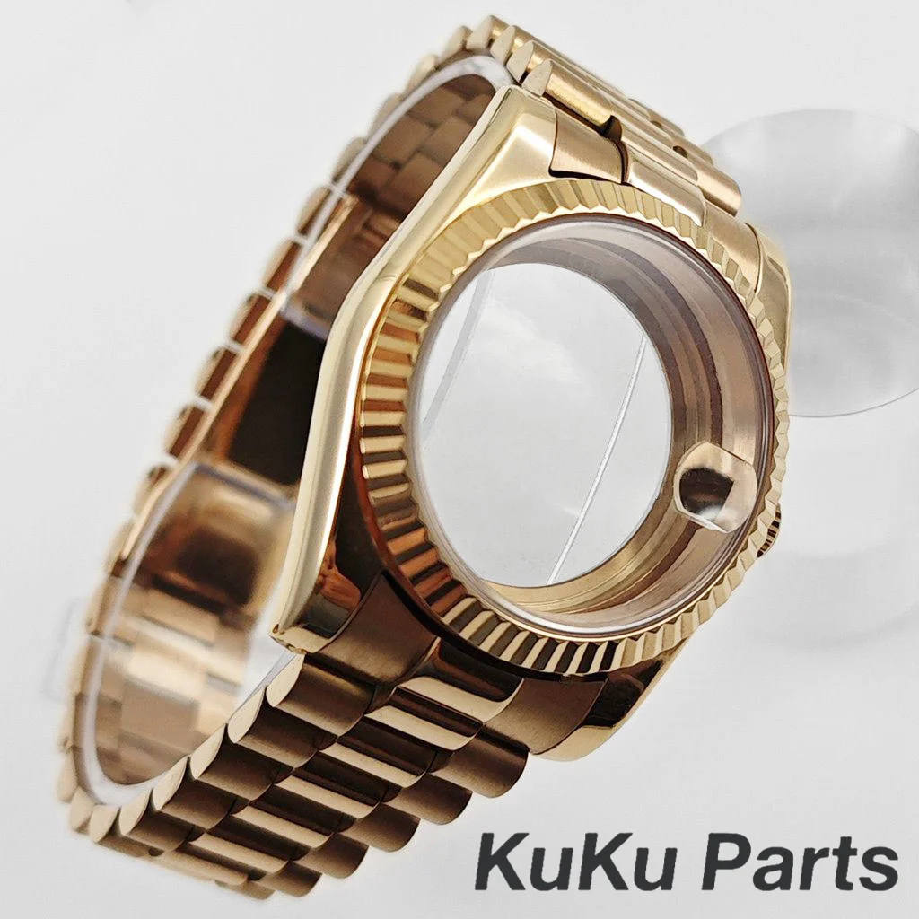 NH35 36MM/40MM 로즈 골드 프레지덴셜 브레이슬릿 사파이어 크리스탈 시계 케이스 (NH34, NH35, NH36, NH38, NH70, NH72, ETA2824 무브먼트용)
