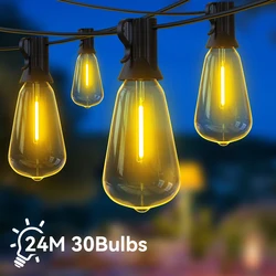 24m st38 led string luz luzes ao ar livre jardim globo led guirlandas retro casamento quintal decoração jardim pátio luz corda