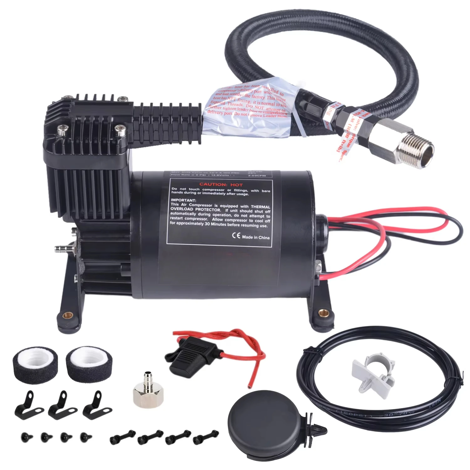 

Universal Black 150PSI 3/8NPT Heavy Duty Air Train Horn/Air Ride Suspension Compressor 12V Air Pump 75DB