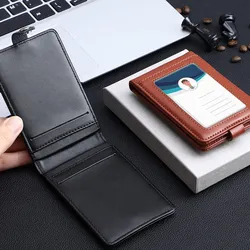 Formal Business Work Card Holder Employee Badge ID Protective Pouch Real Leather with Lanyard Card Case Badge Holder