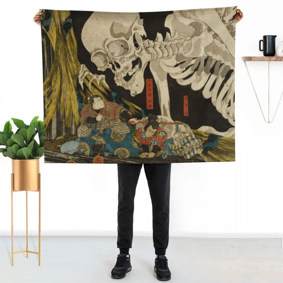 

Mitsukuni Defying the Skeleton Spectre Invoked by Princess Takiyasha - Utagawa Kuniyoshi Throw Blanket