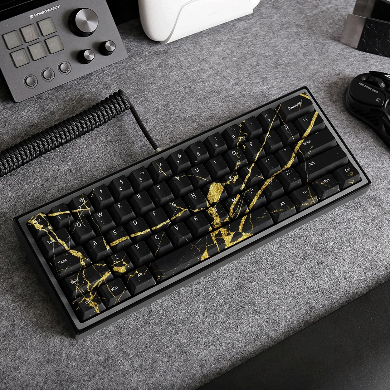 

Black gold marble full five-sided hot sublimation PBT keycap original factory height adaptation multi-model wooting ez