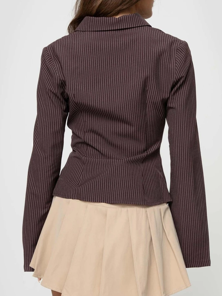 Cárdigan con botones y cuello elegante para mujer, camisa de manga larga ajustada, Top a rayas versátil, informal, moda de otoño e invierno, 2025