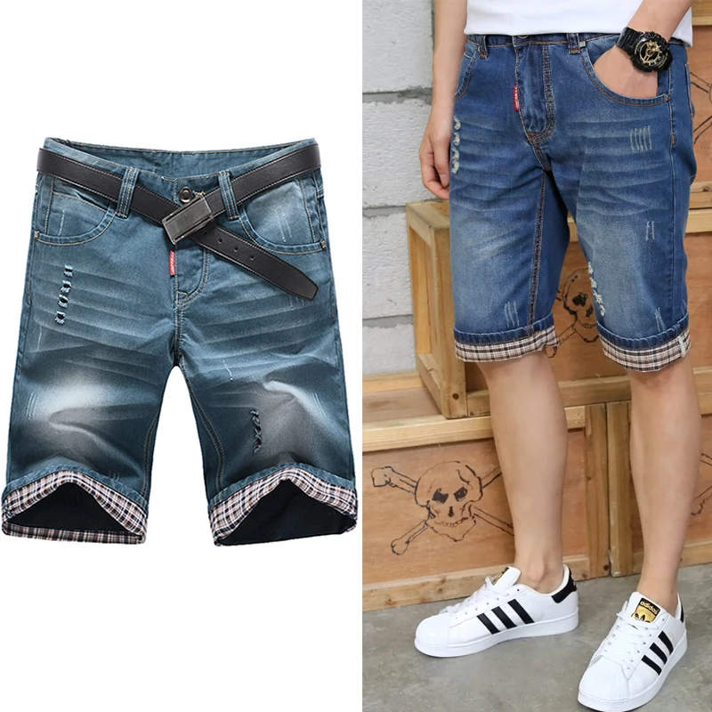 High quality Big size Denim shorts Summer Shorts Men Ripped Jeans washed slim baggy straight Pants Men's Casual Shorts Plus Size