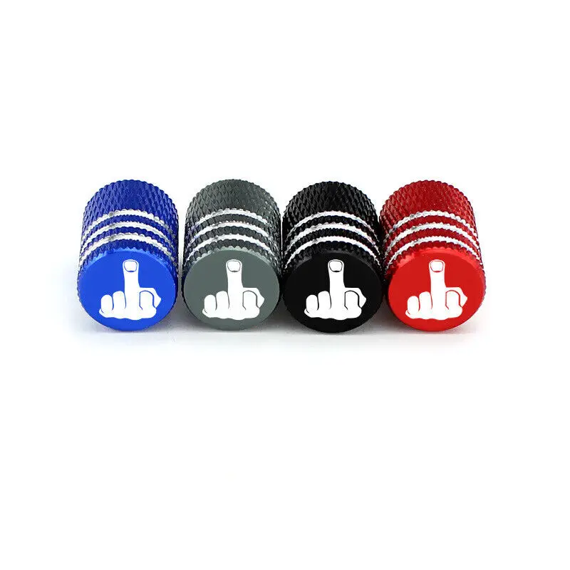 4x Metal 16*11mm White Middle Finger Car Wheel Tire Valve Stem Air Cap for Tacoma Silverado Ram Motorcycle Universal Accessories