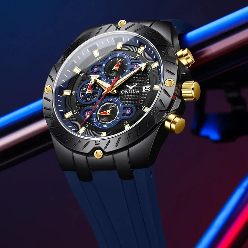 ONOLA 6857 Fashion Sports Quartz Men's Watch Luminous Waterproof Chronograph Calendar Watches for Men Relogios Masculino Часы