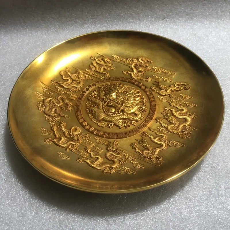 Copper Qianlong Era Nine-Dragon Ornament, Brass Household Craft, Gold Plate Decoration