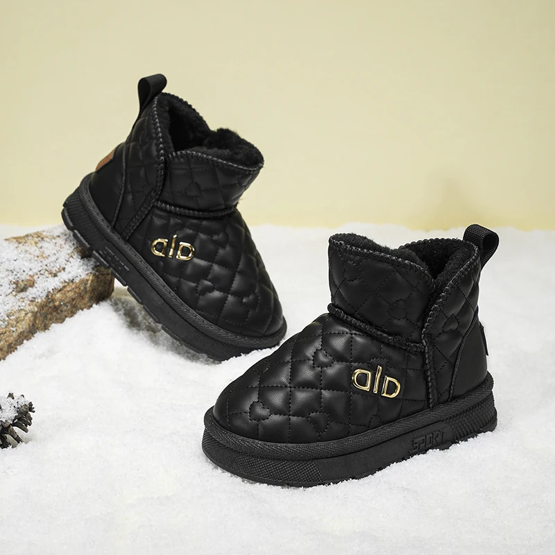 جديد الأطفال أحذية الموضة الشتاء سميكة الفتيان الفتيات المضادة للانزلاق الأحذية الجلدية الدافئة الجانب سستة الصلبة الاطفال 2026 حذاء كاجوال #5