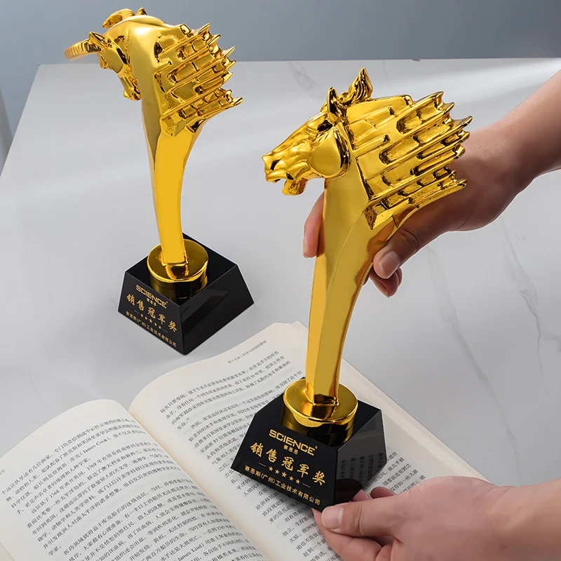 LvshenGifts Resin Lion Eagle Horse Bull Trophy with Black Base Outstanding Award Free Engraving