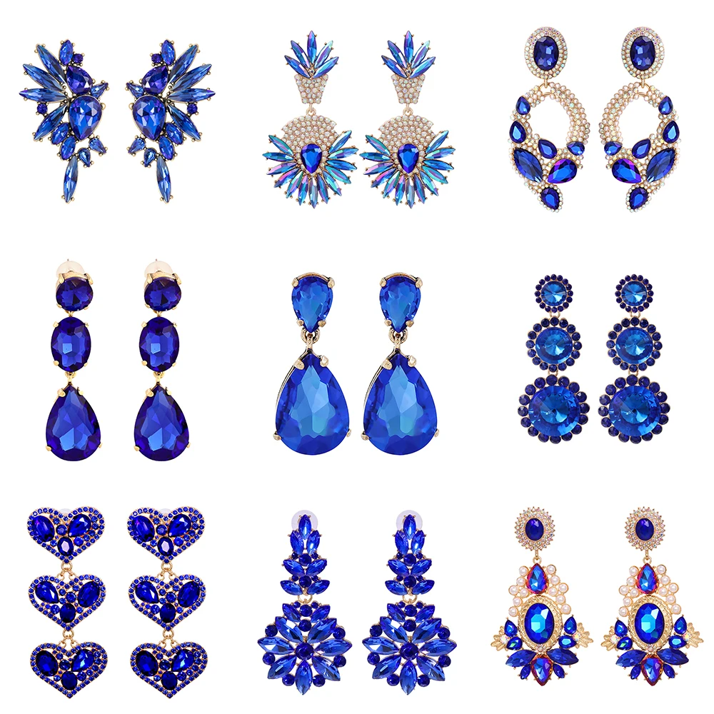 JURAN Statement Blue Series Dangle Drop Earrings Fashion Crystal Rhinestone Earrings for Women Elegant Party Jewelry Accessories