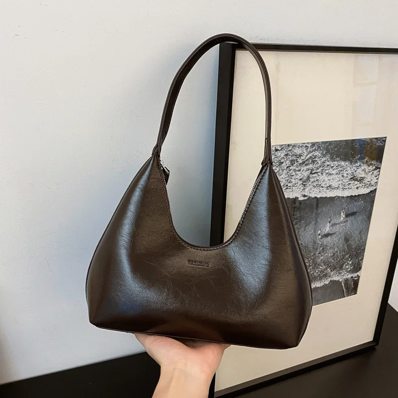 

Solid Color Quality PU Shoulder Bag Zipper Sewing Thread Half Moon All-match Handbag 2025 Hot Sale Bags for Women Bolsa Mujer