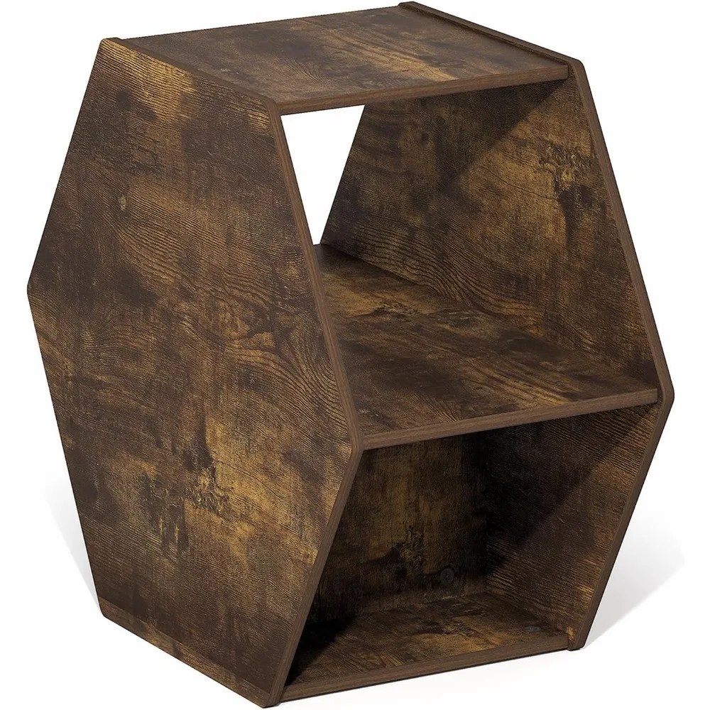 Hexagonal Modern Coffee Table with Open Shelf - Versatile Side Table for Living Room, Vertical or Horizontal Placement Options