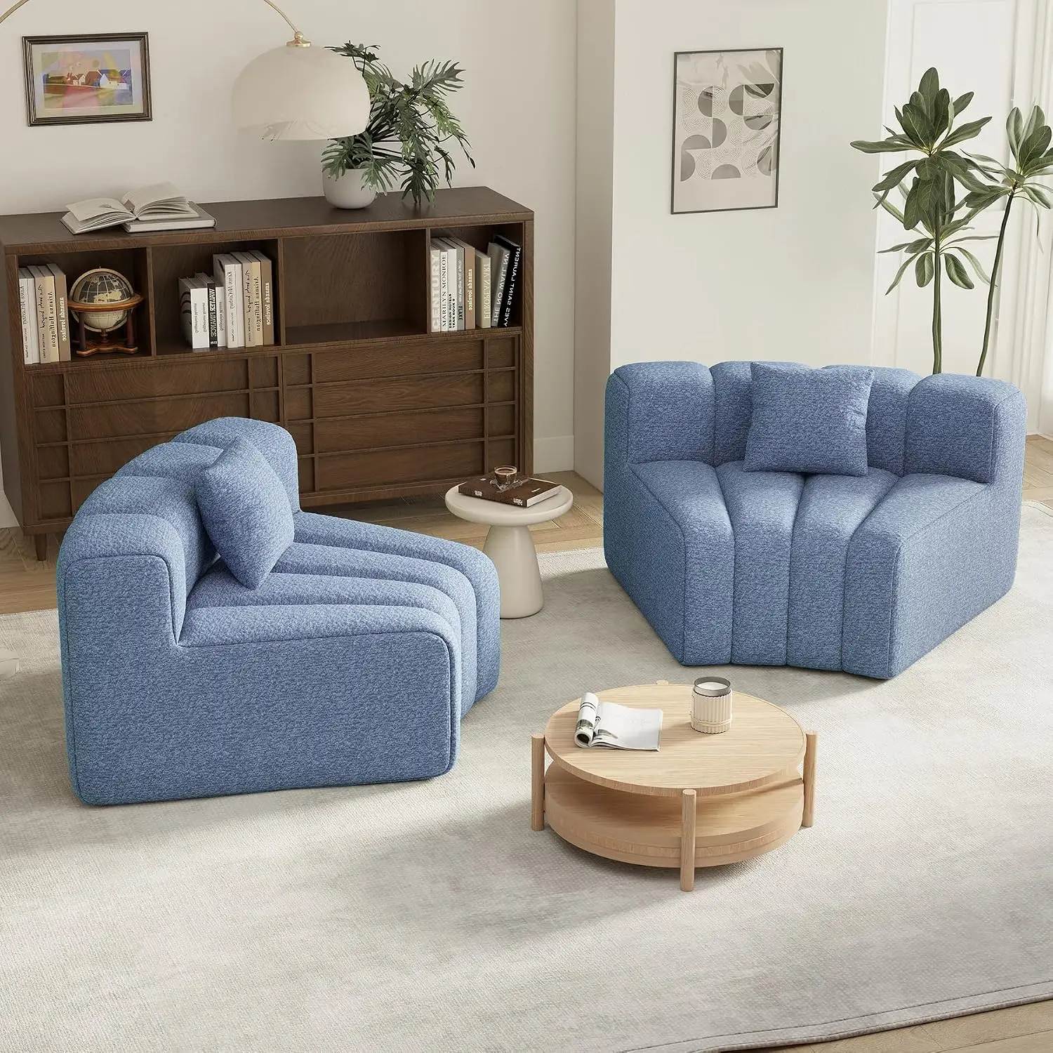 1/8 Round Curved Sofa, 2 Seater Modular Velvet Loveseat, Boneless Sectional For Living Room, No Assembly, Light Blue, Customized