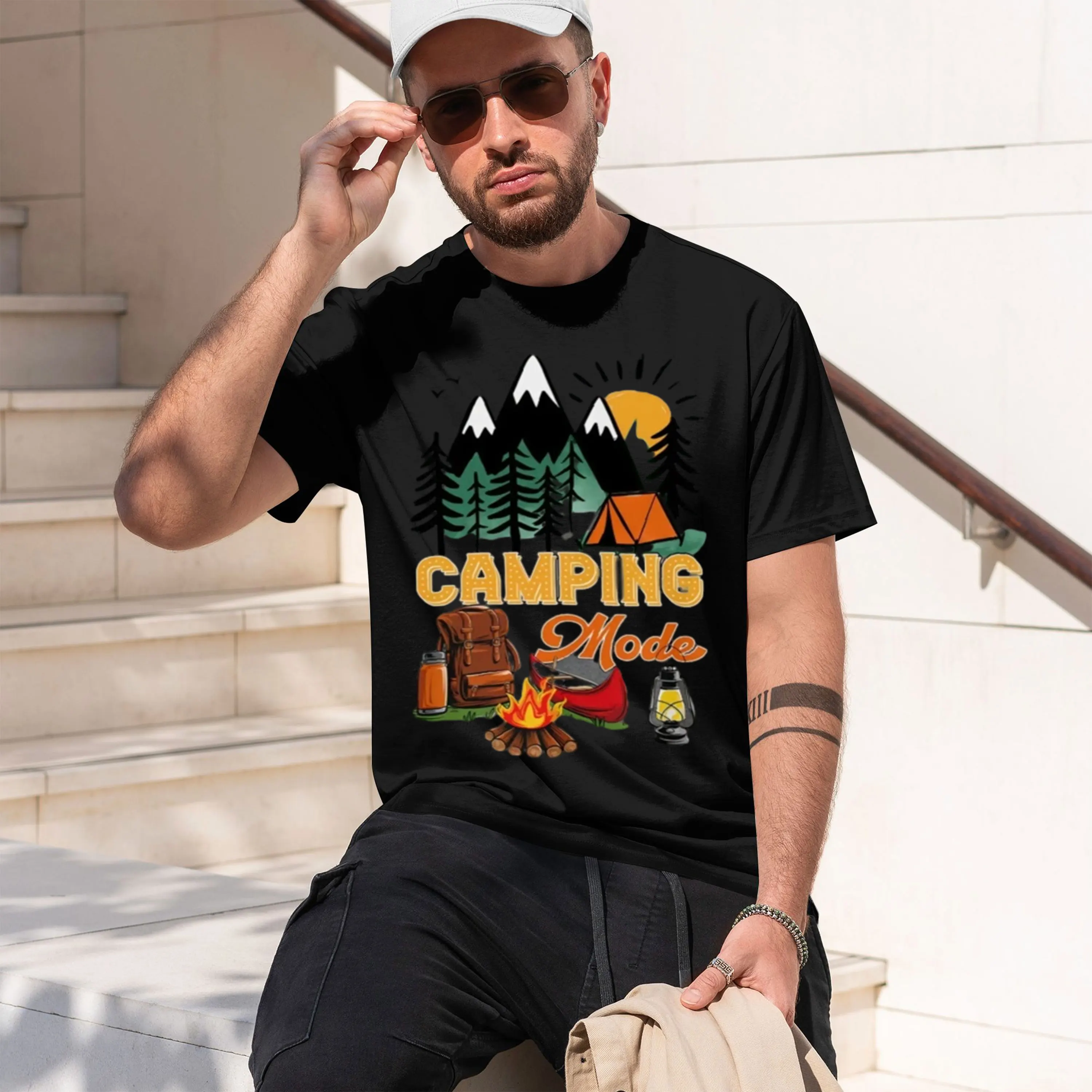Camping Mode Mountain Forest Graph Mens Cotton Tshirt Outor Adventure Print Summer Short Sve Travel Casl Shirts 2026 New Model M