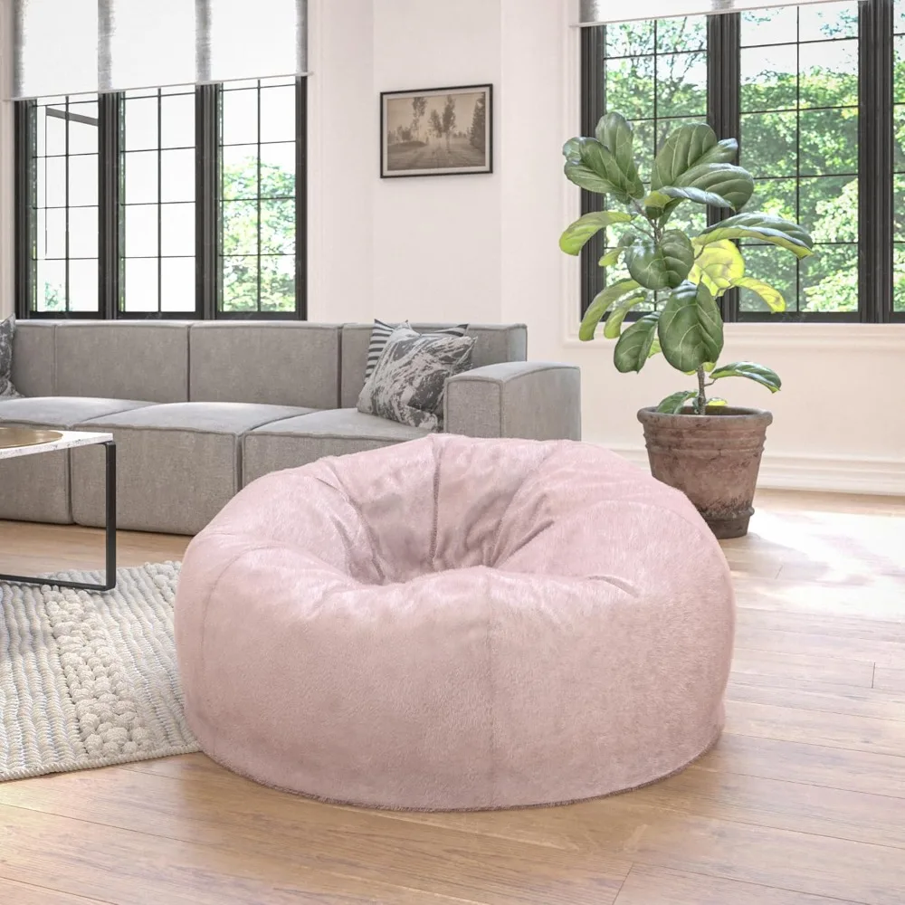 

Denver Oversized Blush Furry Bean Bag Chair for Kids and Adults