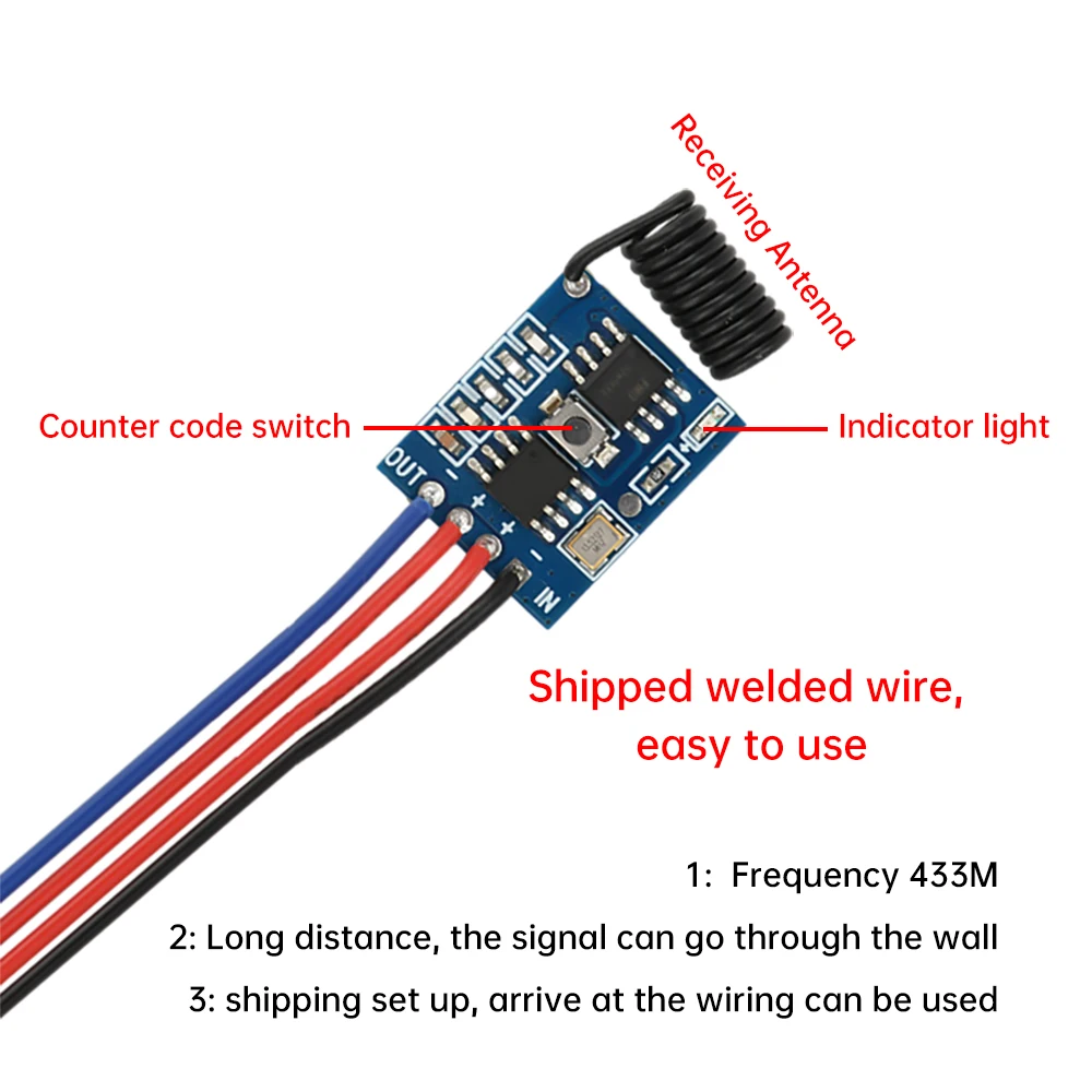 40W DC3-24V Dimming Module LED Remote Control Module Dimming/Breathing Light/Flashing Speed Control 3-Key 433MHz Controller