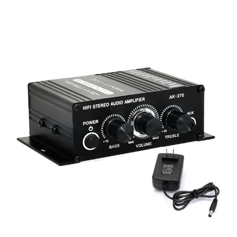 

AK-270 2.0 Channel Home Amp Bass & Treble Adjustment Stereo Audio Home Cinema Sound System DC12V US Plug 1 Piece