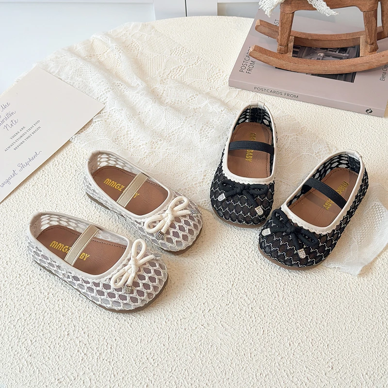 Girls Flat Shoes Mesh Weave Soild Color Kids Sandals Non-slip Soft Sole 2026 Summer New Children Princess Shoes Ins Trendy Sweet