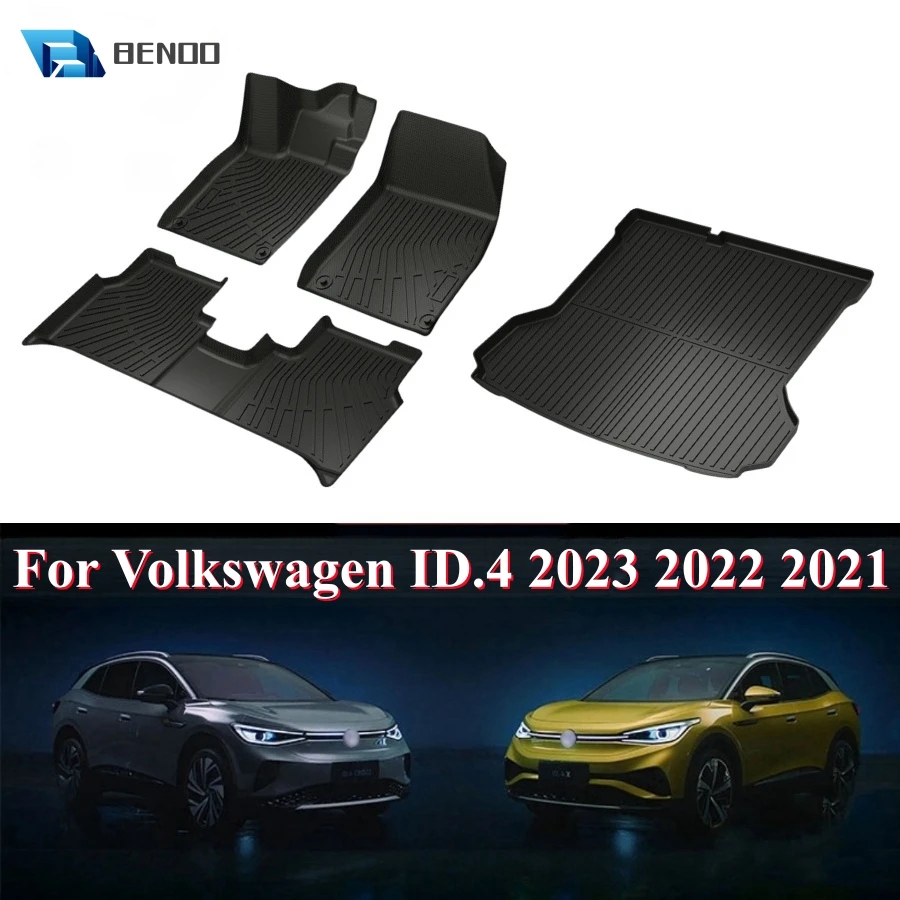 Floor Mats & Cargo Liner for Volkswagen ID.4 2023 2022 2021 All Weather Waterproof  TPE ID4 Crozz Trunk Mat Foot Pads