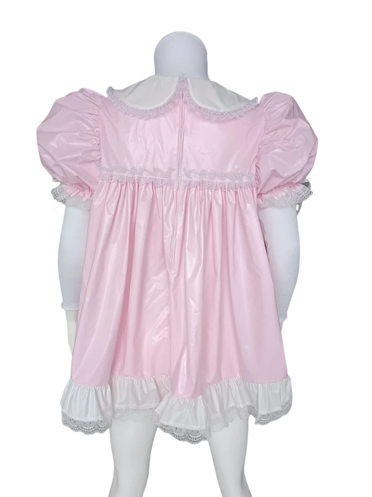 Custom  LangKee Haian  Pink PVC Adult Baby Sissy Style Dress with Matching Bonnet and Bloomers Set