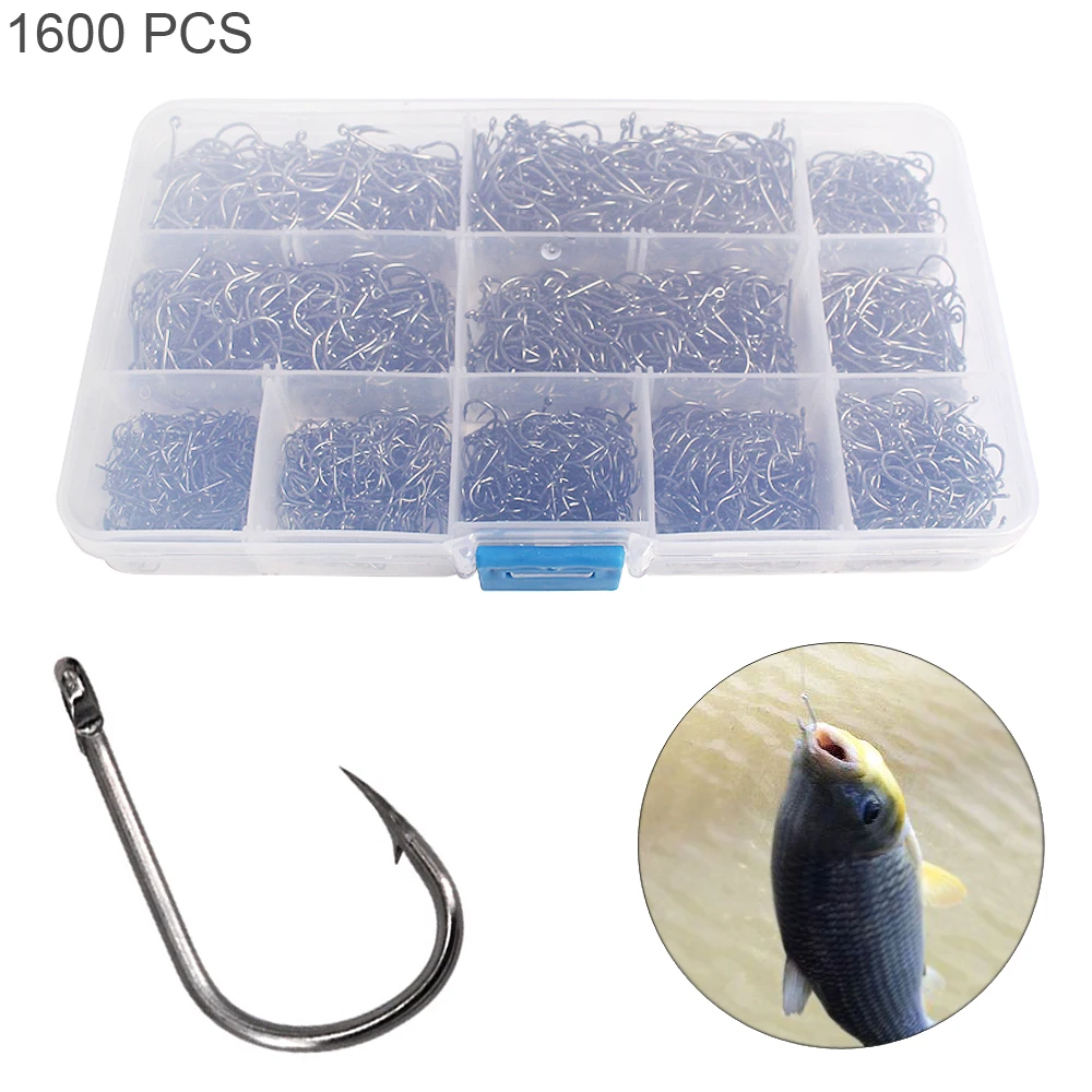 

1600pcs Carbon Steel Fishing Hooks Kit Barbed Jig Hole Hook 3#-12# 10 Size Carp Fishhook Set with Fishing Tackle Box