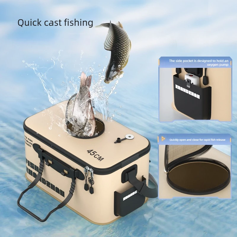 Foldable Live Fish Bucket Fishing Basket Large Fish Tank All in One Bucket Water Container Scratch Proof Heavy Duty for Fishing view 2