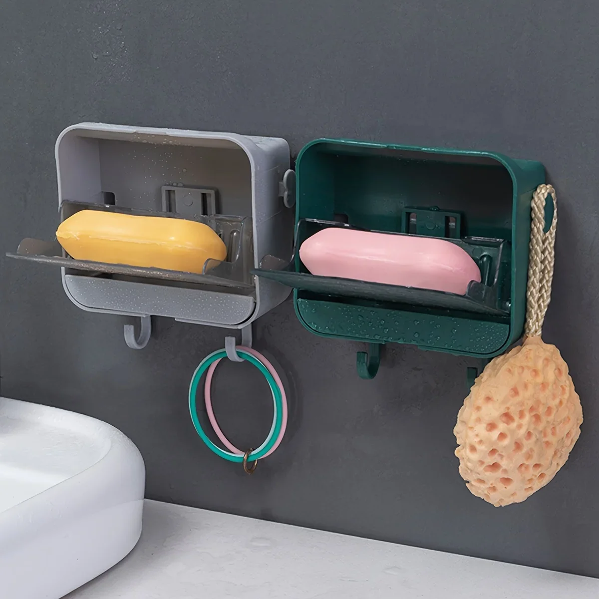 حامل صابون مثبت على الحائط لتصريف الحمام، غطاء قابل للغبار، طبقة مزدوجة، منتجات صندوق الحاويات #4