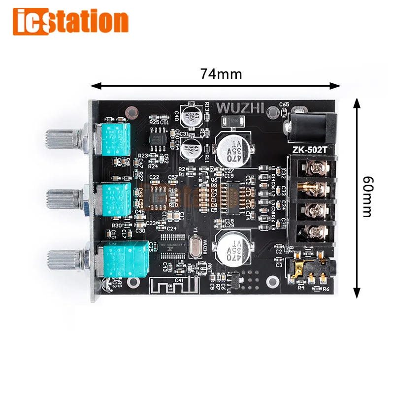 Плата усилителя сабвуфера Bluetooth 5,0, 2,0 каналов, плата высокомощного усилителя звука, стереоусилителя 2X50 Вт, басовый усилитель, ZK-502MT