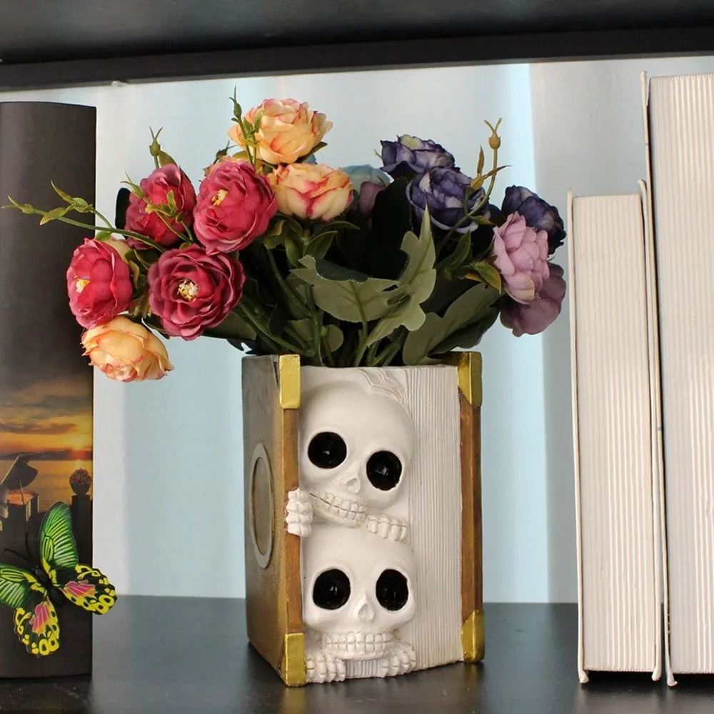 

Creative Resin Skeleton Book Planter Pot Funny Festive Halloween Skull Pots Scary Plants Succulent Planter Halloween Decor Gifts