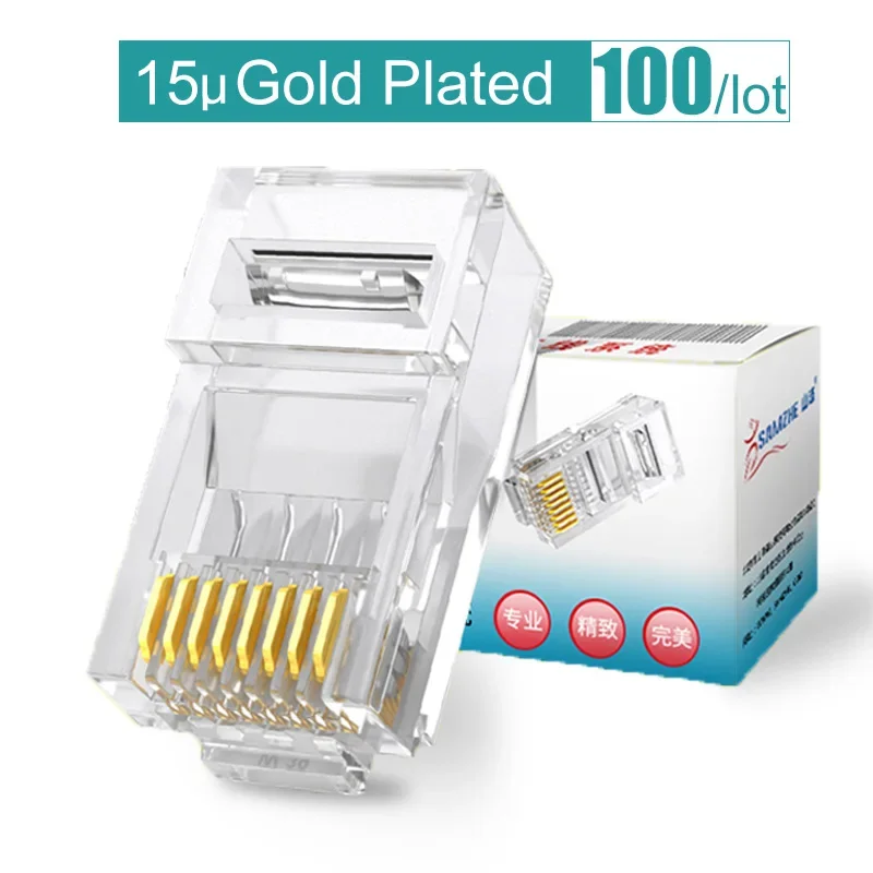 Samzhe Cat6 RJ45 Modulaire Plug 8P8C Connector Voor Ethernet Kabel, vergulde 1Gbps Kat 6 Gigabit Bulk Ethernet Crimp Connectors