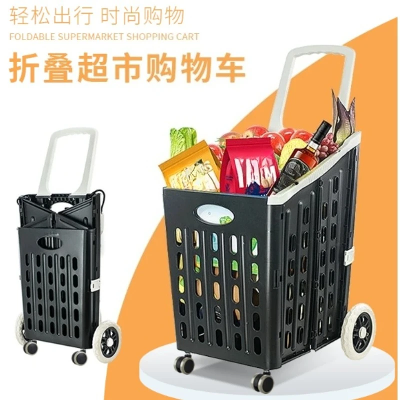 Household Foldable Thickened Shopping Trolley Universal Wheel Portable Grocery Snack Basket Handcart for Daily Market Shopping