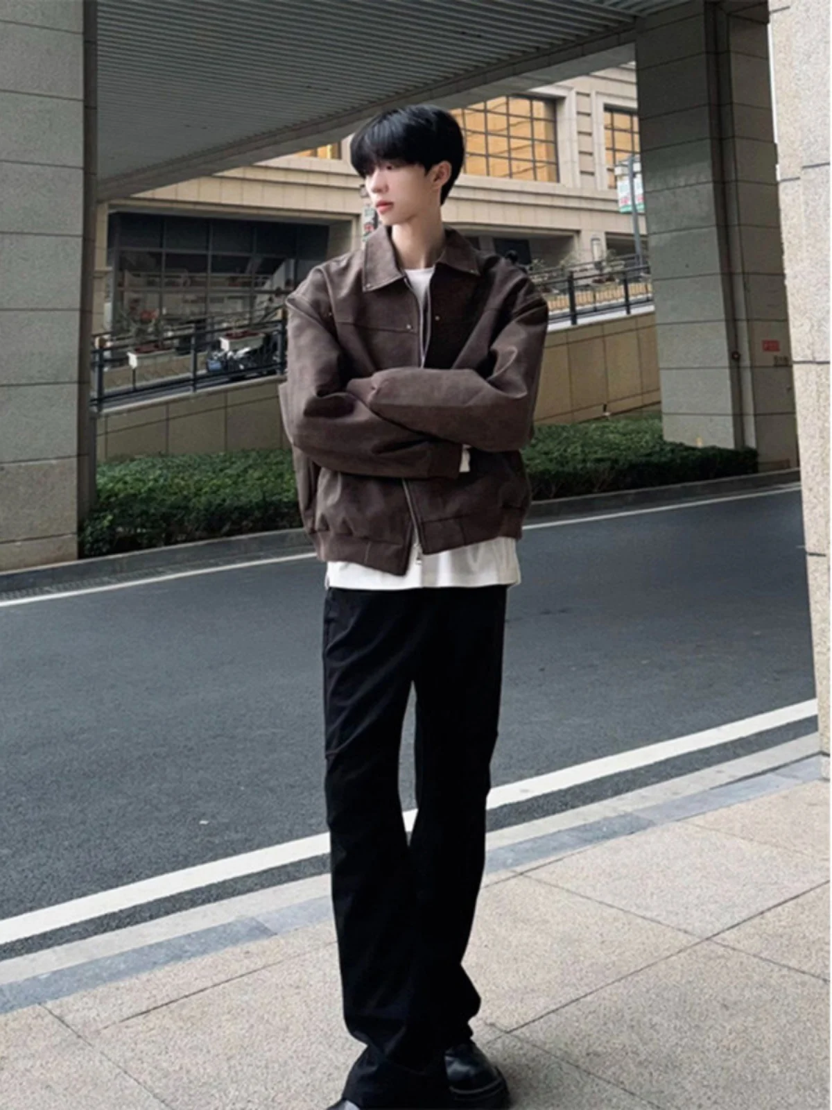 

Cleanfit American Sle Brown Leather Jaet Men's Spring Autumn ort Motorcycle Jaet Korean System High Sensation