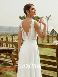 Popular Lace Back Bride Dress, Simple Chiffon A Line Wedding Dresses, Tank Sleeves Zipper White Bridal Gown