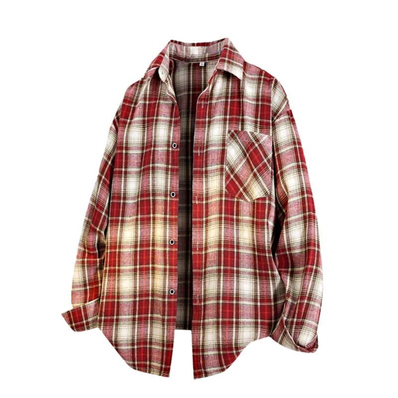 

Spring and Autumn Fashion Long Sleeve Men's Shirt New Brushed Red Plaid Business Leisure Fit Flannel No iron Blouses Shirts Men