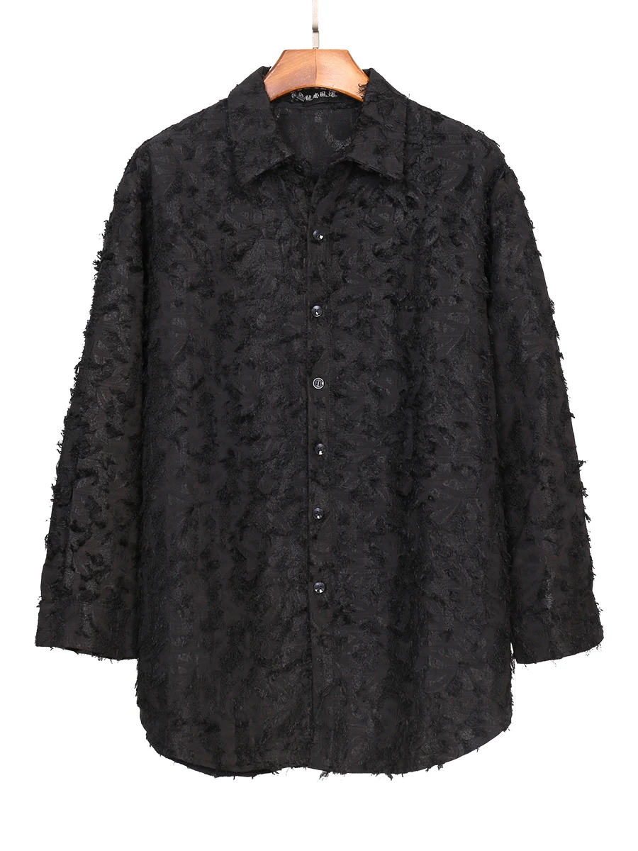 

Мужская повседневная рубашка с длинным рукавом, свободного кроя, в корейском стиле, с бахромой, из полиэфирного волокна, весна 2025