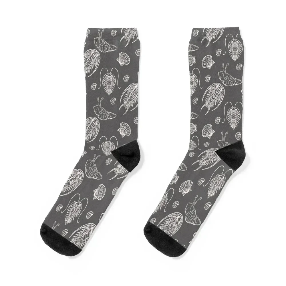 

black and white pattern with trilobites, hand-drawn Socks set sports and leisure basketball anti-slip Socks Women's Men's