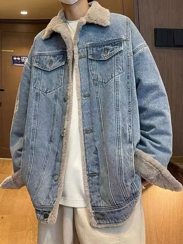 

Джинсовое хлопковое джинсовое мужское зимнее новое хлопковое пальто свободного кроя на подкладке, осень-зима, молодежное модное трендовое пальто