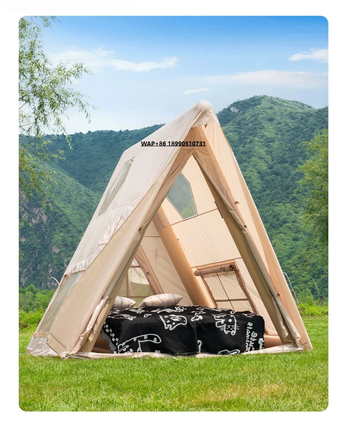 

Outdoor Triangular Four Season Waterproof Oxford Portable Quick Inflatable Tent for 3 4 Person Scenic Viewing Star Gazing