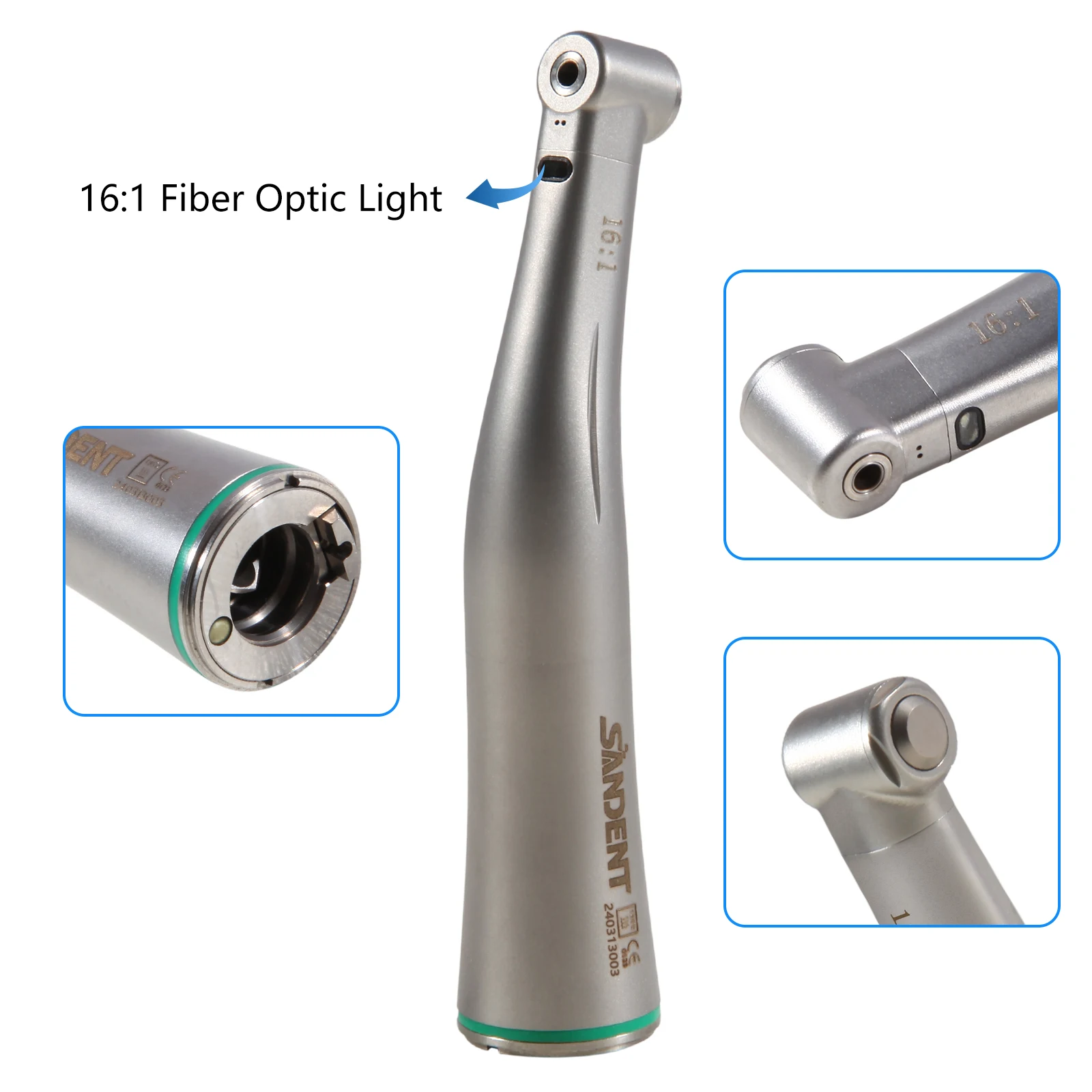 NSK Style Dental 16:1 LED Fiber Optic Push Button Contra Angle E-Type Internal Water Spray Low Slow Speed Handpiece