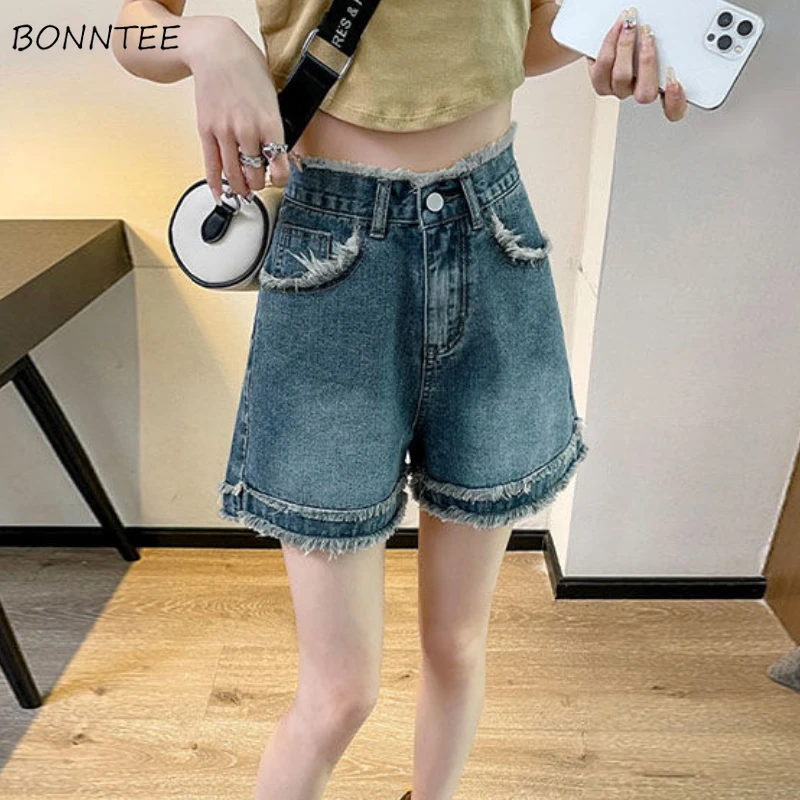 

Denim Shorts Women Vintage All-match Summer Attractive Korean Style Basics Leisure Cool Ladies Simple Daily Creativity Comfort