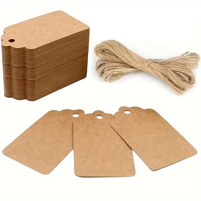 100PCS Kraft Paper Tag with String Candy Gift Display Packaging Label Wedding Party Gift Boxes Decoration Hanging Label